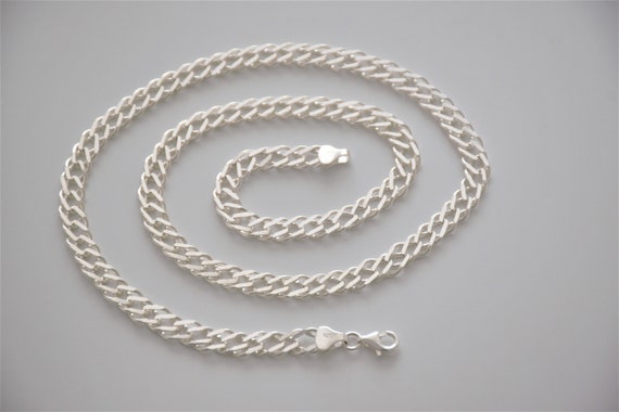 Double RL『STERLING SILVER NECKLACE』 Sterling Silver Flat Byzantine Double-Link Necklace