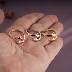 Sterling Silver Hug Ring- Silver Love Hugging Hand Stackable Ring, Love Hug Ring, Couple Ring, Lover Ring, Adjustable Love Hug Ring