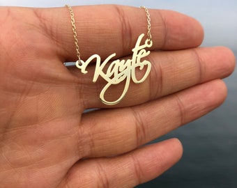 14K Gold Name Necklace, Personalized Jewelry, Dainty Gold Name Necklace, Dainty Letter Pendant, Custom Gold Necklace