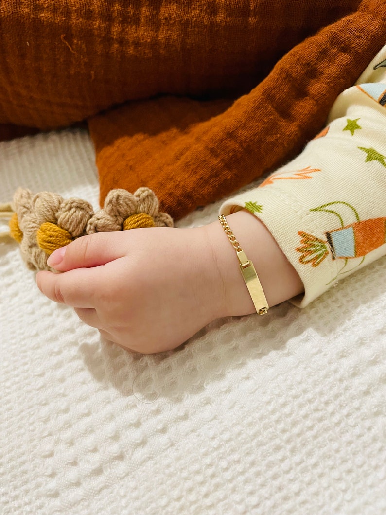 14K Solid Gold Baby ID Bracelet, Personalized Baby Jewelry, Gold Bracelet for Kid, Children Bracelet, Kid Name Bracelet, Newborn Gift image 4