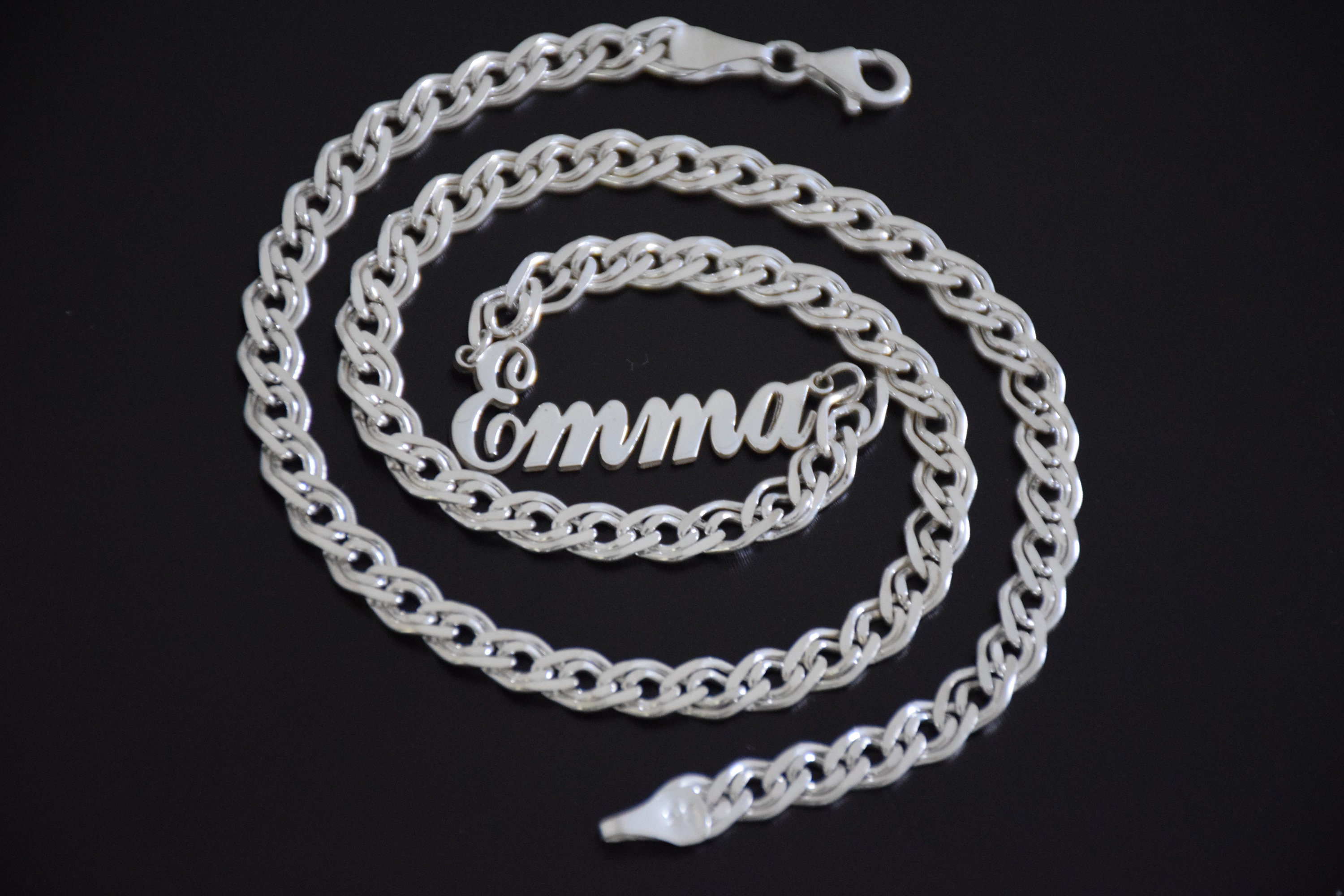 Sterling Silver Name Necklace With Thick Chain Name Necklace Etsy