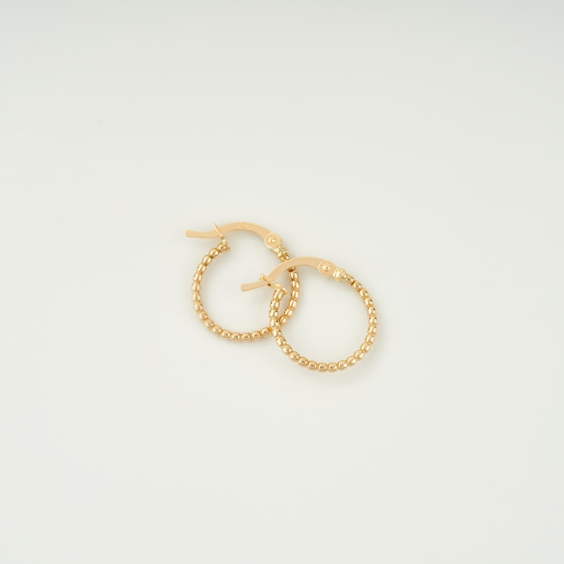 14K Yellow Gold Beaded Hoop Earrings, Tiny Bead Huggies Hoop Earrings Jewelry, Dainty 14K Gold Hoops for Women, Gold Minimalist Earrings image 6