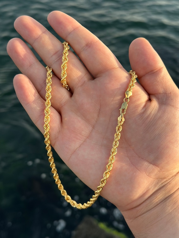 Real Gold Twist Chain Necklace, 14K Yellow Gold Chain, Mens