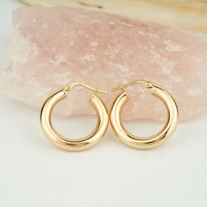 14K Gold Hoop Earrings, 14K Solid Gold Hoops, Real Gold Earrings, Dainty Gold Jewelry for Women,  Delicate Everyday Earrings