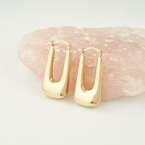 14K Real Gold Thick Hoop Earrings, Gold Chunky U-shaped Huggie Hoop Earrings, 14K Solid Gold Hoops, Gold Earring Jewelry, Gold Earrings