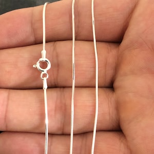 Sterling Silver Chain Necklace For Women,  Real Solid Silver Round SNAKE Chain Necklace 1mm width Square Silver SNAKE Chain Necklace
