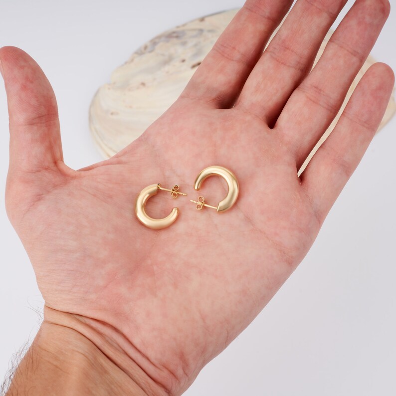 14K Gold C Hoop Earrings, Thick Earrings, Everyday Jewelry for Women, Thick Gold Hoops, Chunky Hoop Earrings, Tube Earrings, Bridal Gift image 10