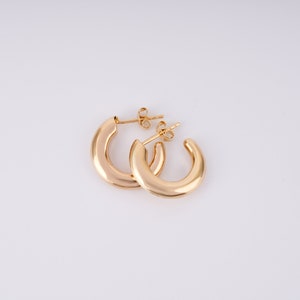 14K Gold C Hoop Earrings, Thick Earrings, Everyday Jewelry for Women, Thick Gold Hoops, Chunky Hoop Earrings, Tube Earrings, Bridal Gift image 7