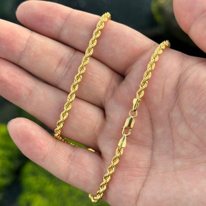 Vintage Solid 14k Yellow Gold Diamond Cut Rope Chain Necklace