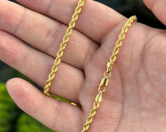 14K Solid Gold Chain Necklace: Dainty Rope Chain for Pendants