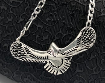 Sterling Silver Flying Eagle Pendant, Eagle Men Necklace, Patriotic Eagle Jewelry, Eagle Oxidized Silver, Necklace For Men, Husband Pendant