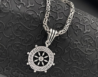 Sterling Silver Ship Helm Necklace: Nautical Sailor Jewelry