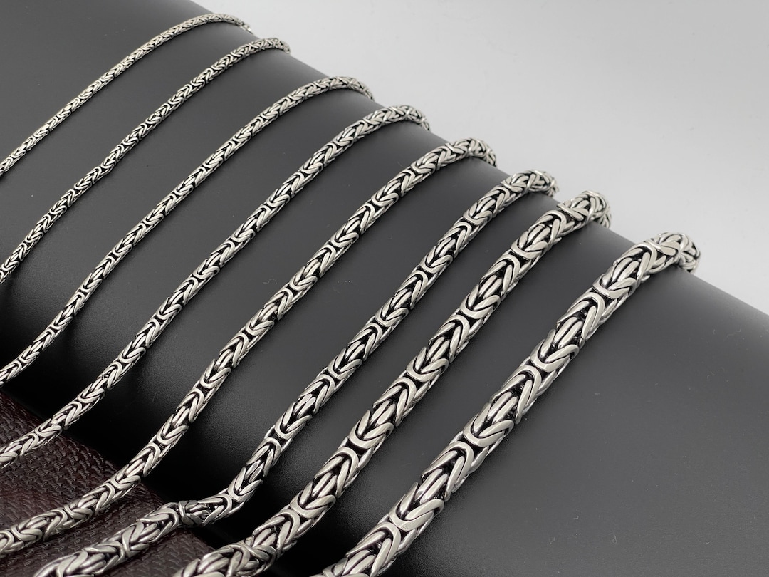 Handmade Sterling Silver Byzantine Chain Necklace: Oxidized Bali