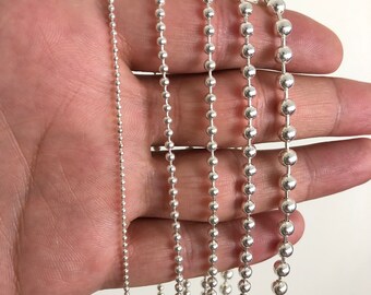 Solid 925 Sterling Silver Ball Bead Chain Necklace, Chains for Men, Women's  Necklace for Charms, Mens Women Chain Necklace 