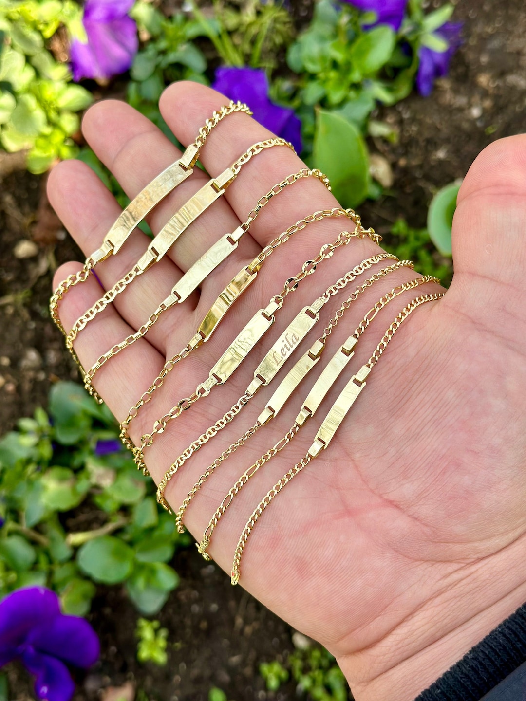 14K Solid Gold Initial Name Bracelet for Baby, Childrens Gold Bracelet