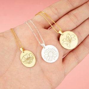 925 Sterling Silver Birth Flower Necklace, Dainty Birth Flower Jewelry, Personalized Birth Flower Necklace, Custom Birth Month Jewelry