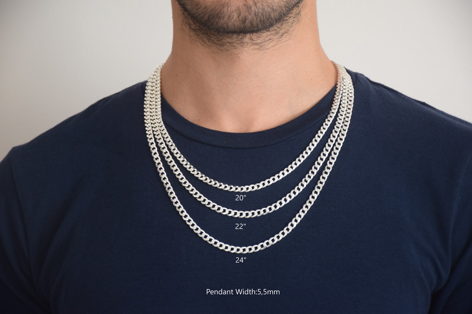 925 Sterling Silver Curb Necklace Chain, Silver Cuba Link Chain