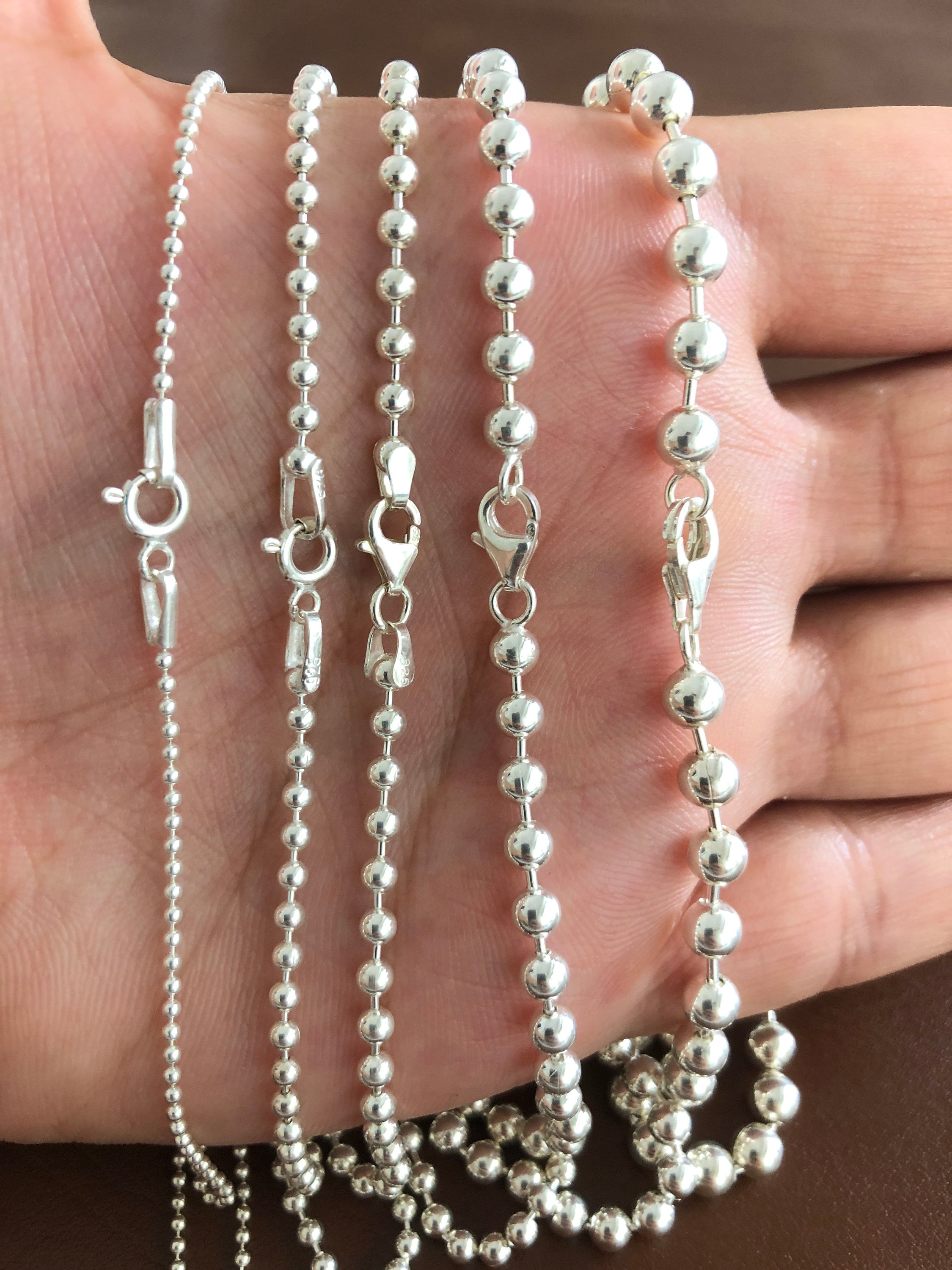 ネックレス・ペンダント Ball Chain with Beads Necklace #9709 925 Sterling Silver Ball Bead Chain Necklace 1.5, 2, 3, 4, 5