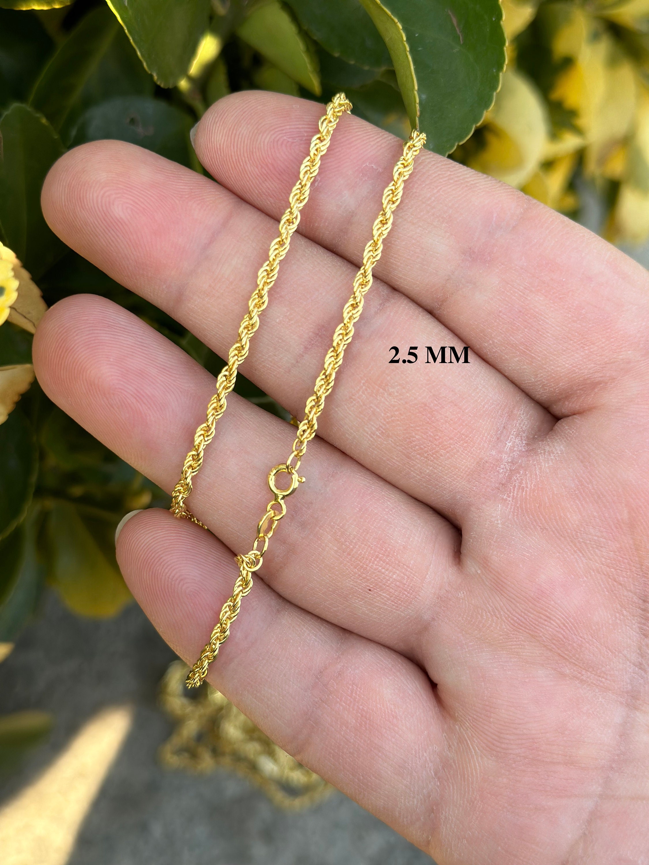 14k Yellow Gold Plated 925 Sterling Silver Rope Chain Necklace For Men 6.5mm