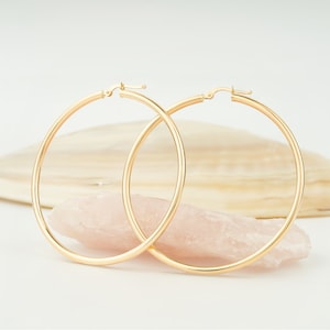14k Yellow Gold Endless Hoop Earrings, Thick Lightweight Big Classic Hoop Earrings, 14K Gold Jewelry for Women, Real Solid Gold Hoops