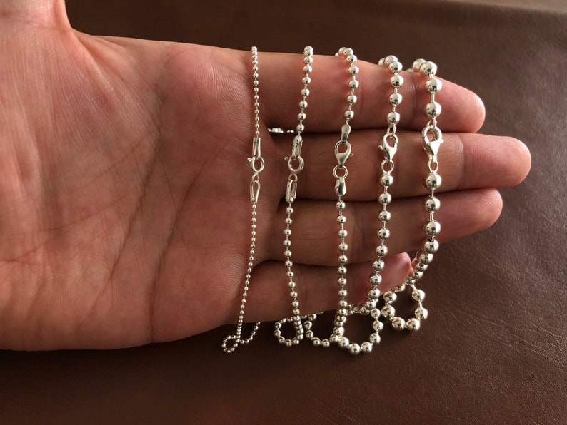 Solid 925 Sterling Silver Ball Bead Chain Necklace Chains for Etsy