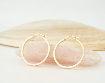 14K Gold Plain Hoop Earrings, Dainty Hoops, Real Gold Delicate Earrings, Simple Hoops, Sleeper Earrings, Hoops for Women