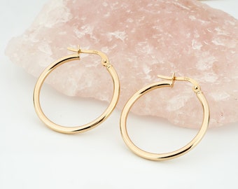 14K Real Gold Hoop Earrings, Cartilage Hoops, Sleeper Earrings, Round Hoops, Earrings for Women, Solid Gold Small Hoop Earrings