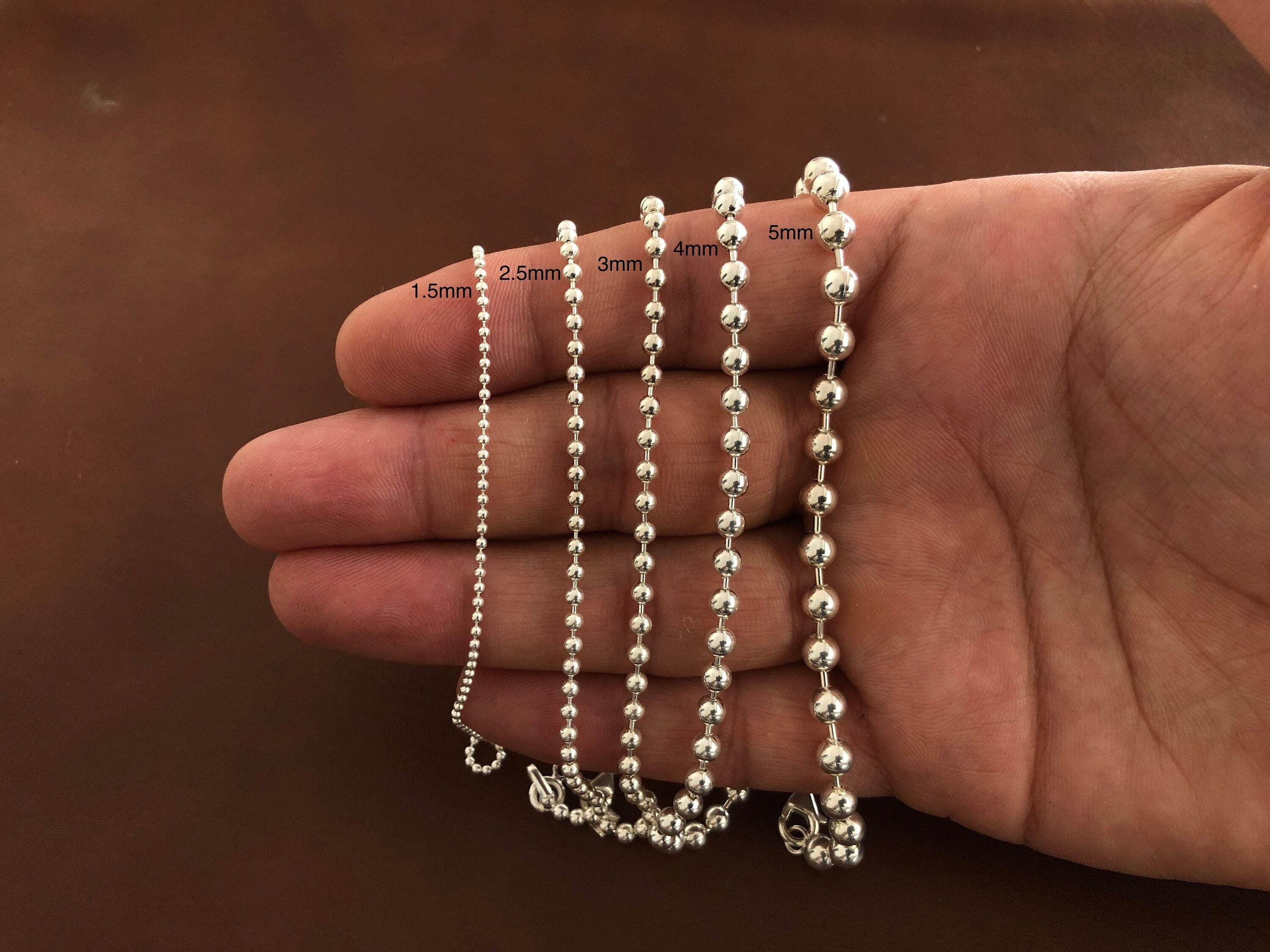 925 Sterling Silver Ball Beaded Chain, Beads Necklace
