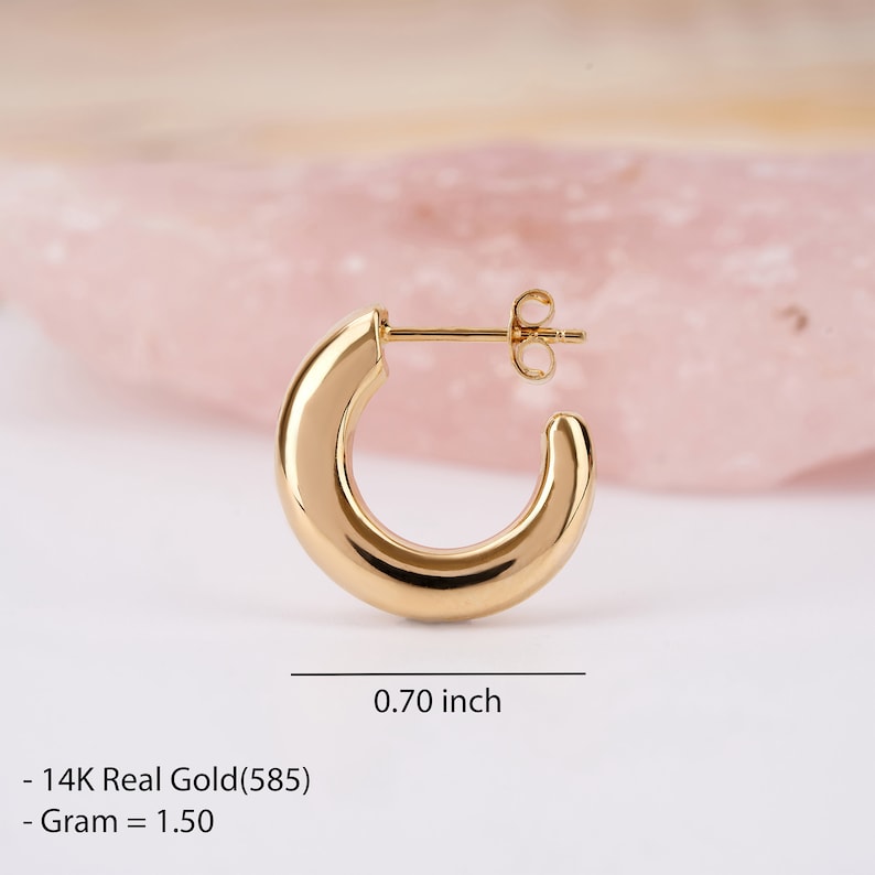 14K Gold C Hoop Earrings, Thick Earrings, Everyday Jewelry for Women, Thick Gold Hoops, Chunky Hoop Earrings, Tube Earrings, Bridal Gift image 8