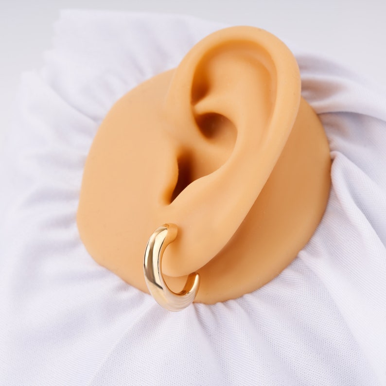 14K Gold C Hoop Earrings, Thick Earrings, Everyday Jewelry for Women, Thick Gold Hoops, Chunky Hoop Earrings, Tube Earrings, Bridal Gift image 9