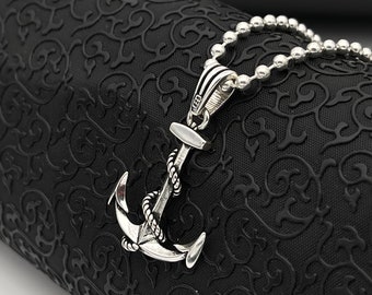 Sterling Silver Sailor Anchor Men Necklace, Anchor Pendant, Hooked Anchor Necklace, Chain Men Pendant, Anniversary Gift, Christmas Gift
