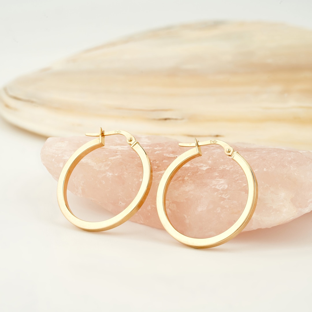 14K Gold Hoops Earrings Real Gold Earrings 14K Solid Gold Etsy