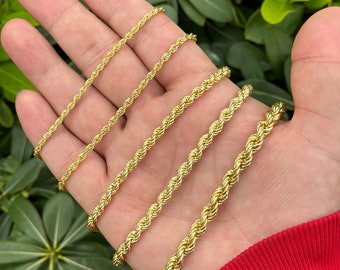 Gold Plated Rope Chain, Yellow Gold Plated Rope Necklace, Rope Chain For Men & Women, Twisted Chain Jewelry, Everyday Necklace