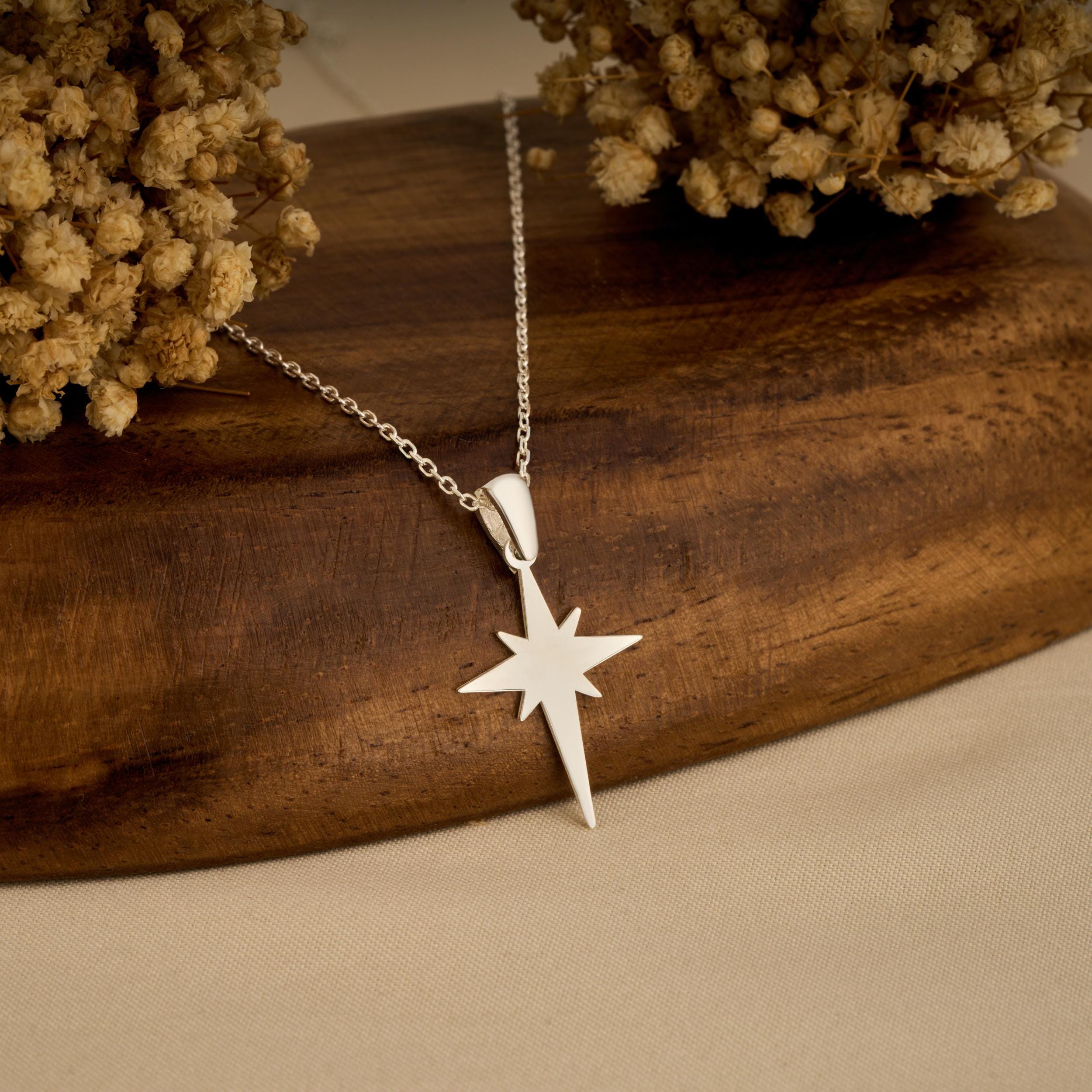 Sterling Silver North Star Pendant Necklace, Celestial Jewelry - Etsy