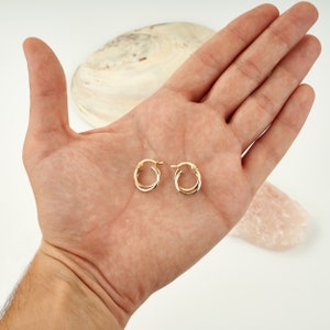 14K Gold Two Tone Hoop Earrings, Delicate Hoops for Women, Gold Huggie Hoops, Unique Earrings, Double Hoops image 8