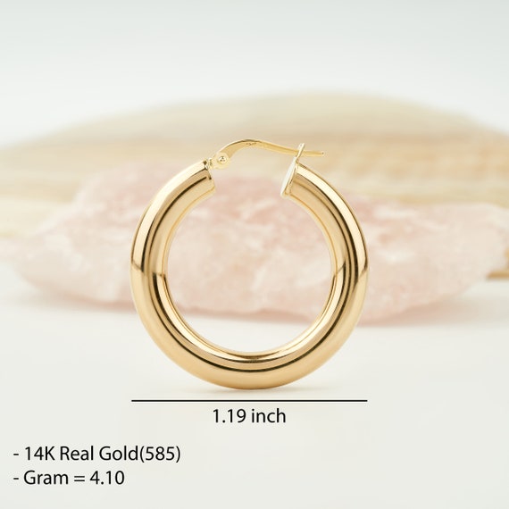 あい Classic Hoops Thick Small Gold 14K Solid Yellow Gold Small Hoop Earrings, Thick Gold Hoops