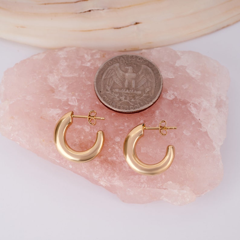 14K Gold C Hoop Earrings, Thick Earrings, Everyday Jewelry for Women, Thick Gold Hoops, Chunky Hoop Earrings, Tube Earrings, Bridal Gift image 5