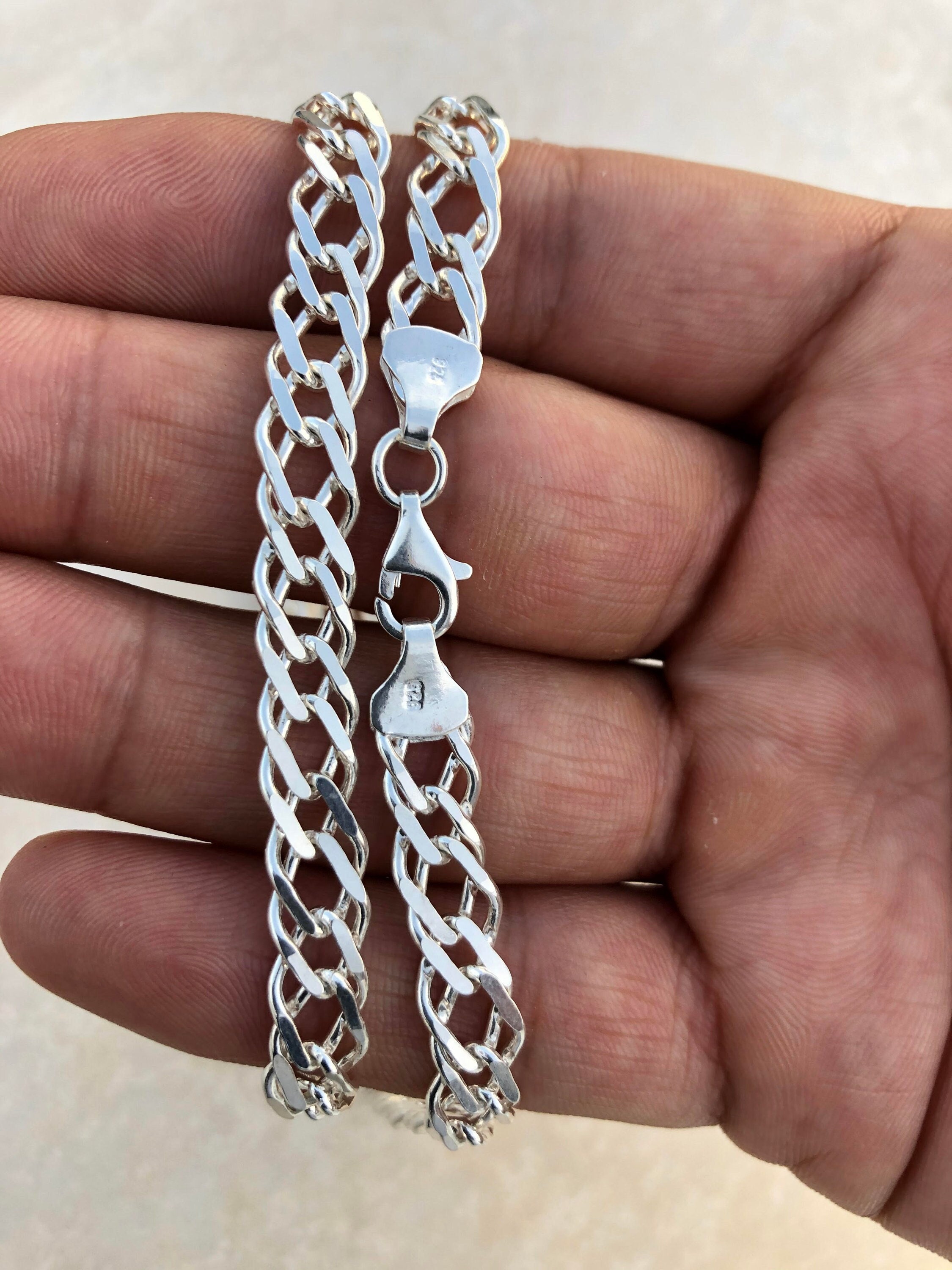 925 Sterling Silver Rambo Double Link Chain, Silver Chain