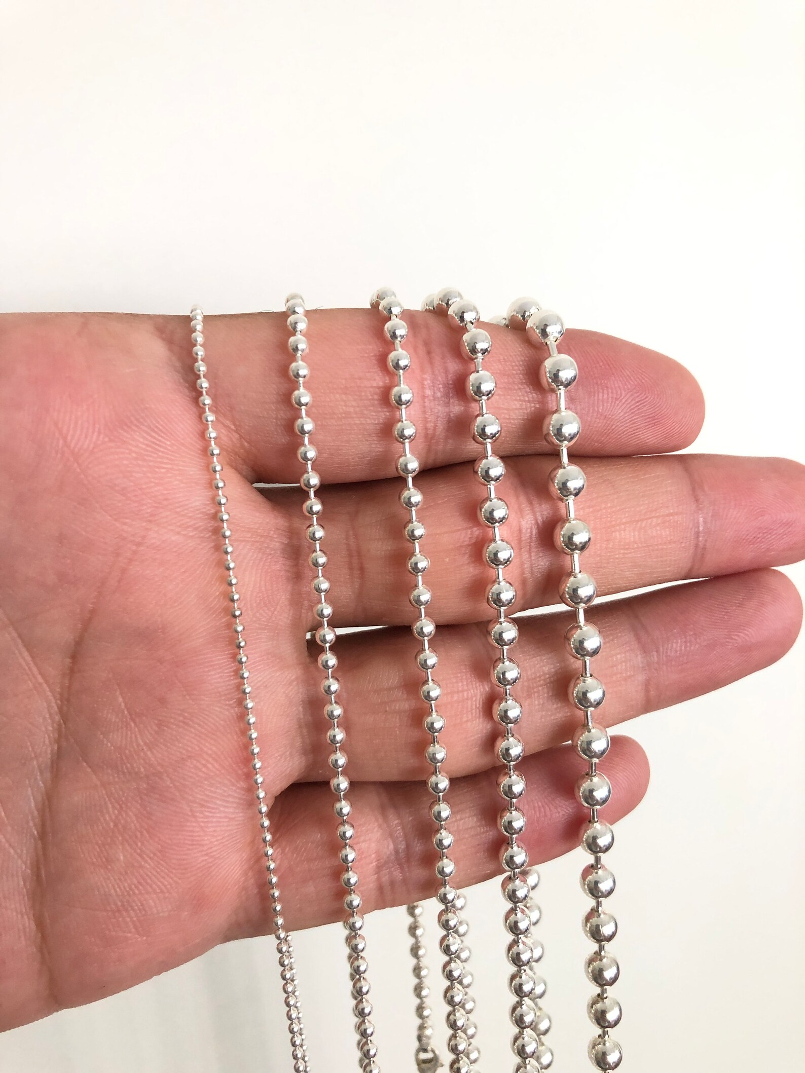Solid 925 Sterling Silver Ball Bead Chain Necklace Chains for Etsy