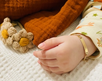 Bracelet d'identification de bébé en or massif 14 carats, bijoux bébé personnalisés, bracelet en or pour enfant, bracelet pour enfant, bracelet prénom enfant, cadeau nouveau-né