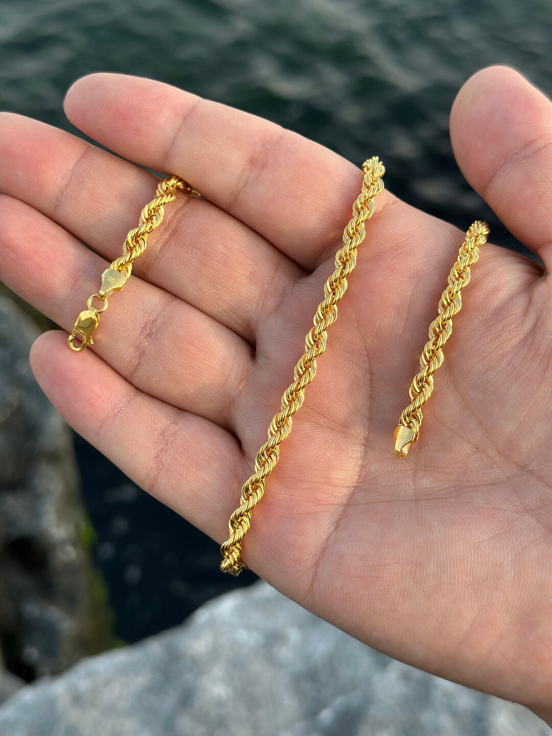 Real Gold Twist Chain Necklace, 14K Yellow Gold Chain, Mens Necklace