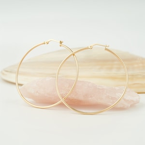 14K Gold Large Big Classic Endless Hoops Earrings, Lightweight Gold Hoops, Dainty Hoop Earrings Jewelry, 14K Yellow Gold Earrings for Women