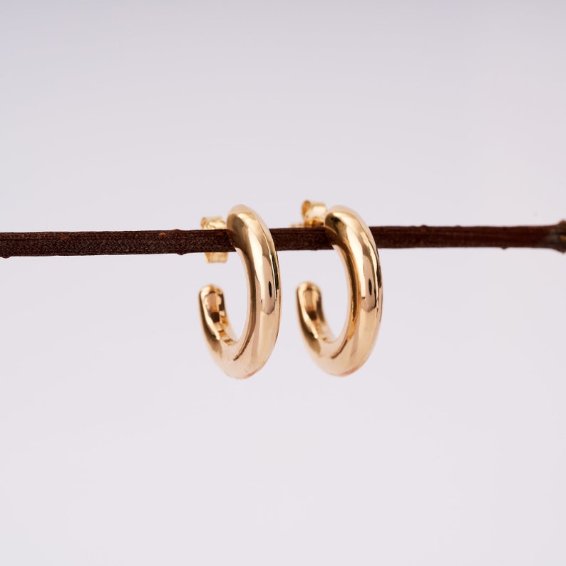 14K Gold C Hoop Earrings, Thick Earrings, Everyday Jewelry for Women, Thick Gold Hoops, Chunky Hoop Earrings, Tube Earrings, Bridal Gift image 4