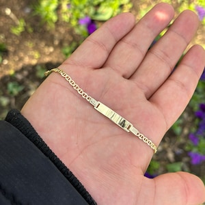 Gold Baby Bracelet with Engraved Identification Plate, Adjustable Gold Bracelet for Babies, Custom ID Bracelet, Baby Girl Boy Bracelet