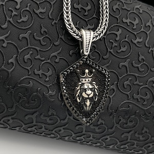 Solid Silver Lion King Necklace, Oxidized Mens Lion Pendant, Leo Zodiac Necklace, Lion Biker Pendant Necklace, Best Gift For Men