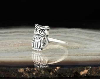 Sterling Silver Owl Ring, Animal Jewelry, Gift for Her