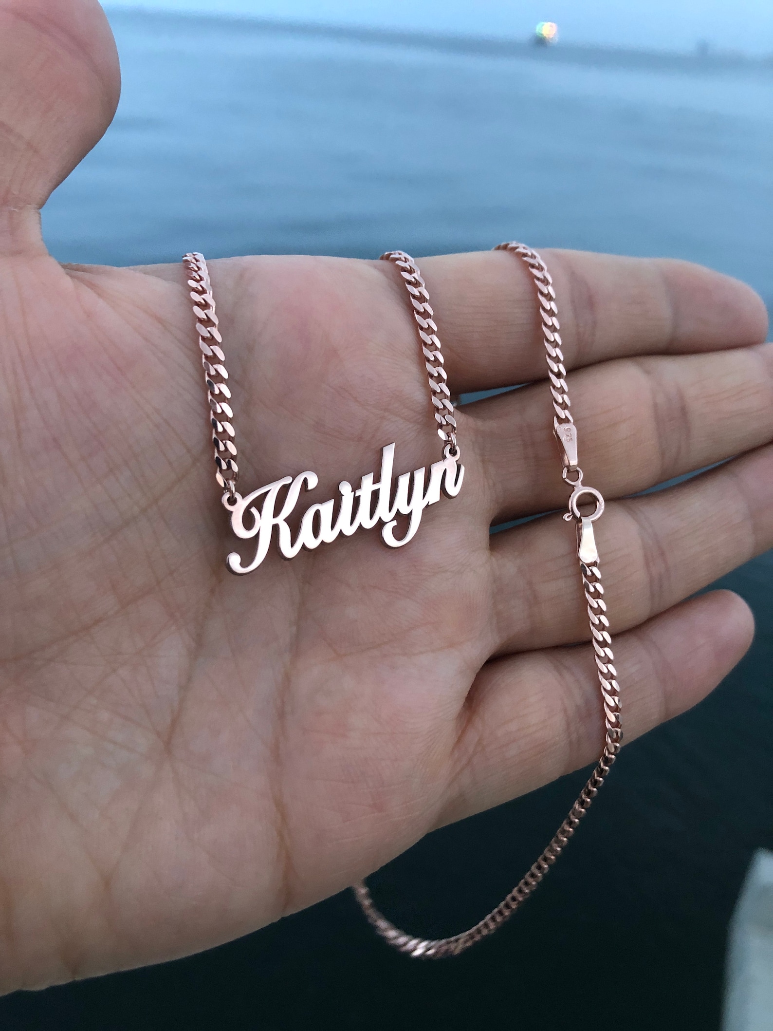 Sterling Silver Name Necklace With Curb Chain Personalized Etsy