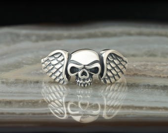 Skull Winged Ring.925 Sterling Silver, Hell, Angel Unisex Ring