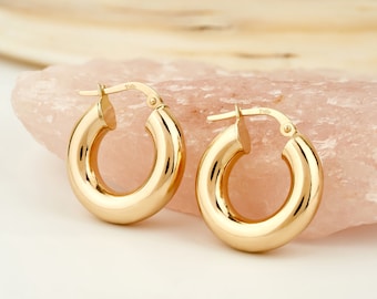 14K Solid Gold Hoops Earrings, Chunky Real Gold Hoops, Thick Gold Hoop Earrings for Women, Gold Earrings Jewelry, 14k Gold Earrings