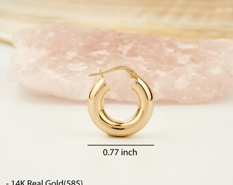14K Solid Gold Hoops Earrings, Chunky Real Gold Hoops, Thick